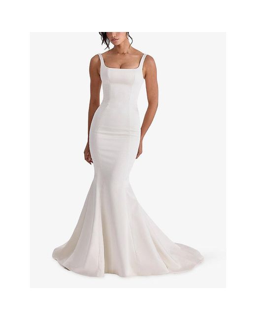 House Of Cb White Leonie Button-Back Satin Bridal Gown