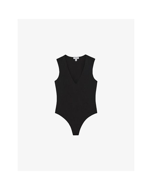 Reiss Black V-Neck Sleeveless Jersey Bodysuit