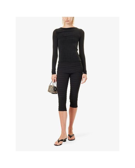 Peachy Den Black Kylie Long-Sleeve Stretch-Woven Top