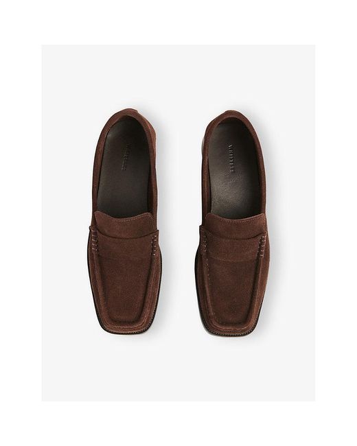 Whistles Brown Mora Square-Toe Suede Loafers