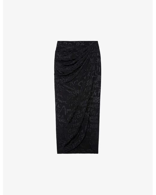 Zadig & Voltaire Black Jamelia Logo Text-print Silk Midi Skirt