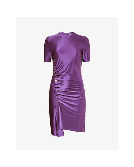 Rabanne Purple Wrap-front Stretch-woven Mini Dress