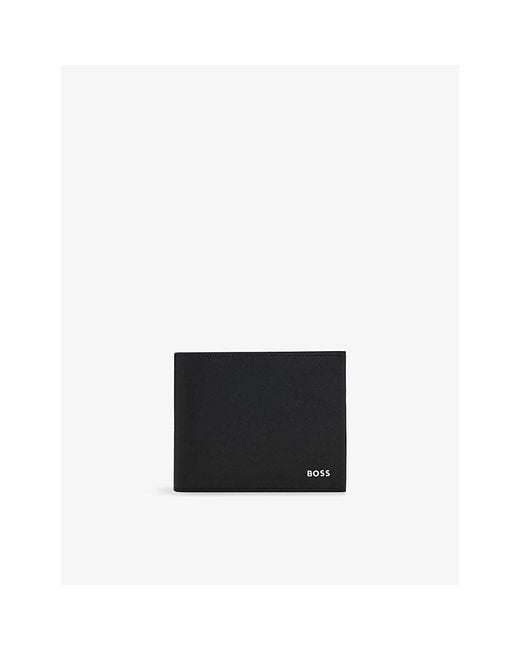 Boss Black Logo-Deed Trifold Leather Wallet for men