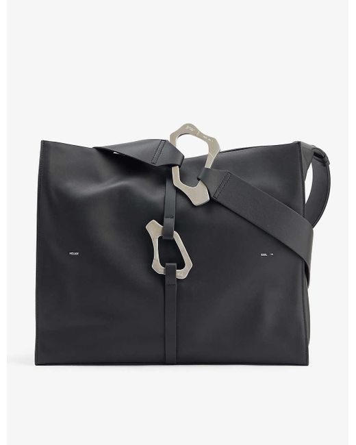 HELIOT EMIL Black Luculent Carabiner-clip Leather Tote Bag for men