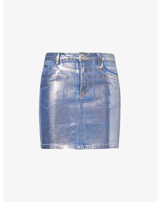 Amy Lynn Blue Soho Metallic-finish Stretch-denim Mini Skirt