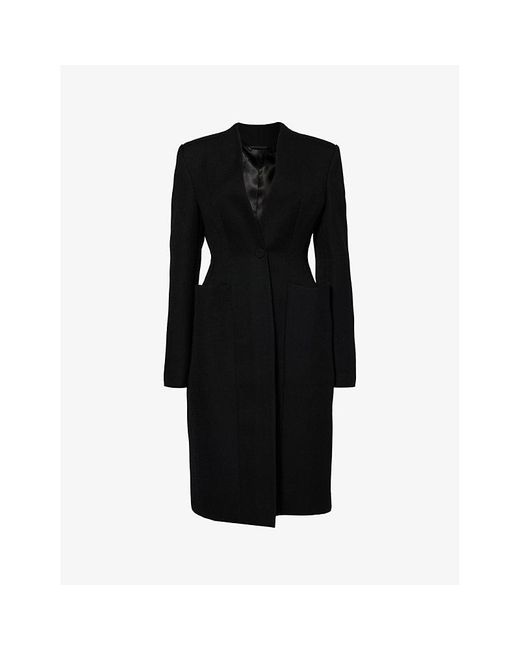 Givenchy Black Padded-shoulder Slim-fit Wool Coat