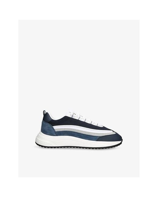 Arne Blue Technical Wave Runner Leather Suede And Mesh Trainers for men
