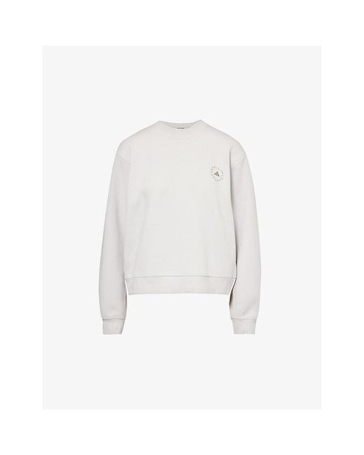 Adidas By Stella McCartney White Brand-print Relaxed-fit Organic-cotton And Recycled-polyester Blend Sweatshirt X