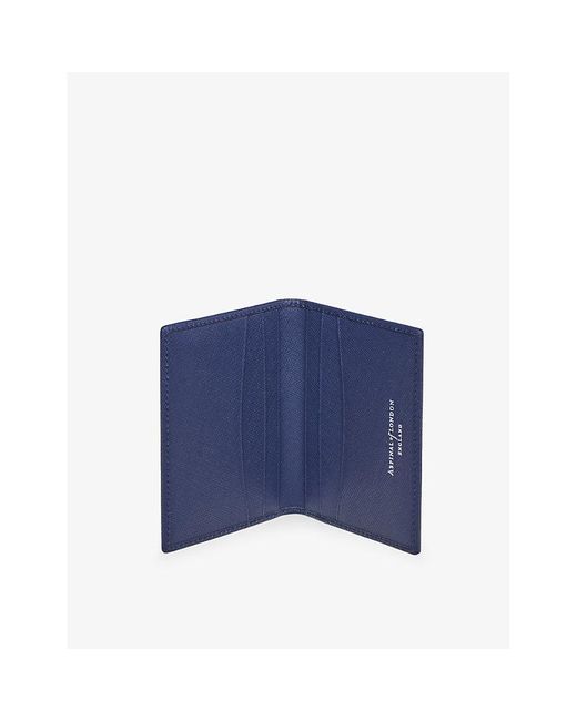 Aspinal Blue Double-fold Logo-embossed Leather Card Holder for men
