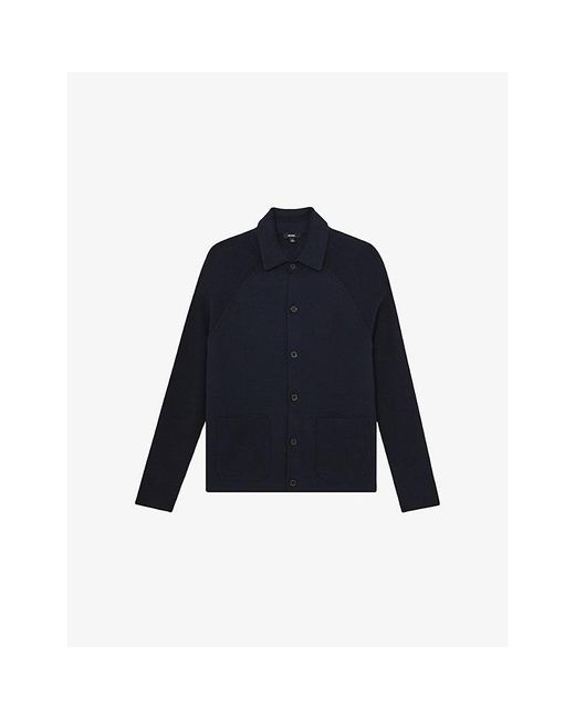 Reiss Blue Fitzgerald Side-Pocket Knitted Cardigan for men
