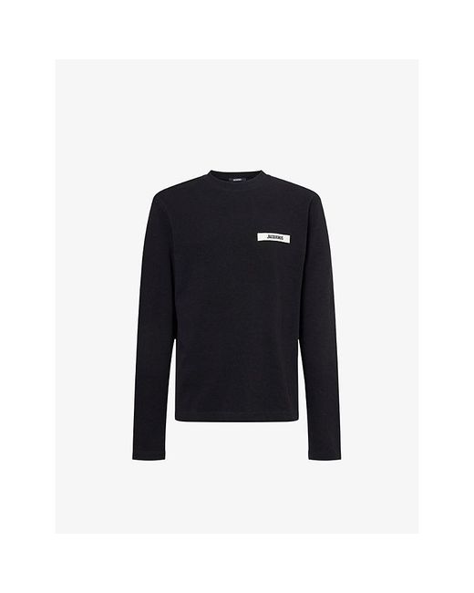 Jacquemus Blue Grosgrain-Logo Long-Sleeve Cotton T-Shirt for men