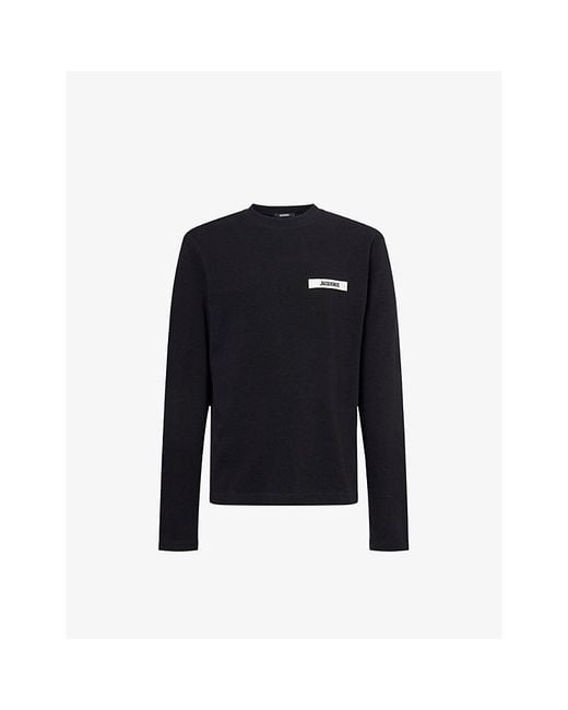 Jacquemus Blue Grosgrain-Logo Long-Sleeve Cotton T-Shirt for men