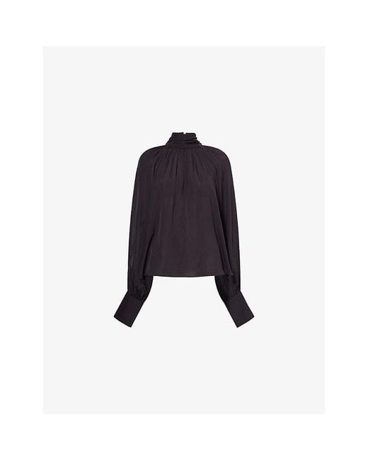 Anine Bing Blue Anne High-Neck Collar Woven Top