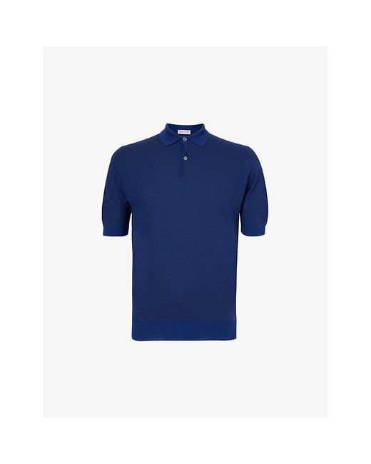 John Smedley Blue Ribbed-trim Short-sleeve Merino-wool Knitted Polo Shirt X for men