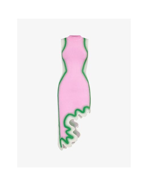 Ph5 Pink Brooklyn Asymmetric Recycled Viscose-blend Midi Dress