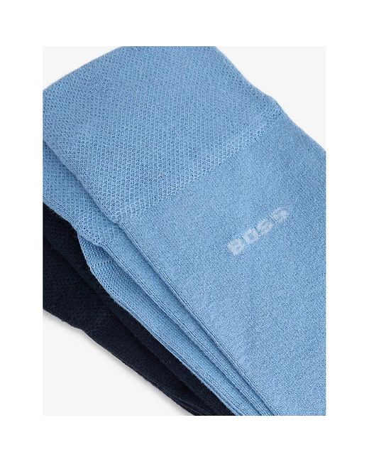 Boss Blue Intarsia-Logo Crew-Length Pack Of Two Stretch-Knit Socks for men