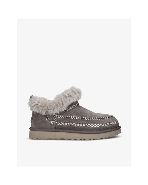 Ugg Gray Classic Ultra Mini Alpine Logo-Patch Suede Ankle Boots