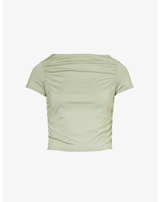 4th & Reckless Green Darrilyn Ruched Stretch-woven Top