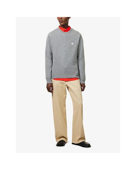 Loewe Gray Mini Anagram-Embroidered Wool Jumper for men