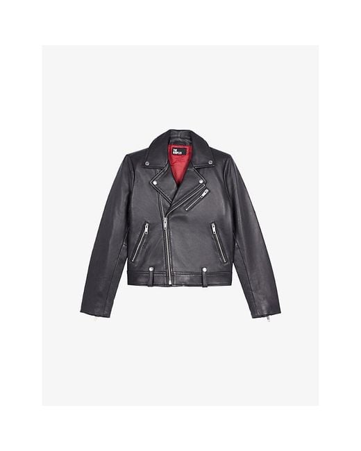 The Kooples Blue Asymmetric-Fastened Lambskin-Leather Biker Jacket