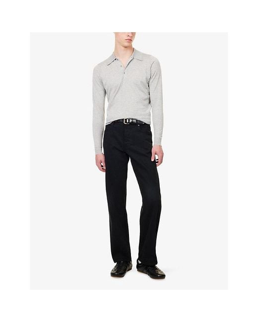 John Smedley Gray X Bill Nighy Long-Sleeve Merino Wool Polo Shirt for men