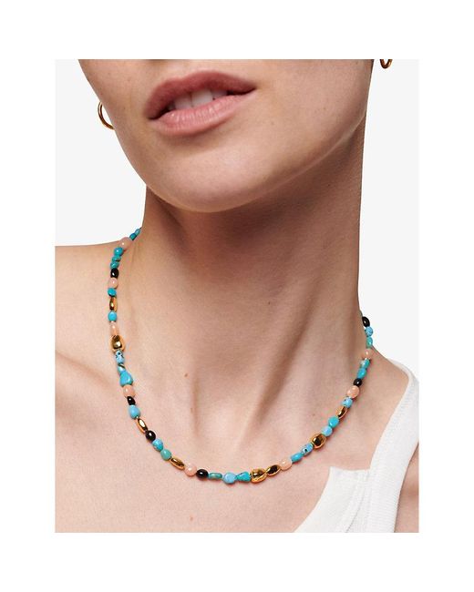 Monica Vinader Metallic Rio18ct -plated Vermeil Sterling-silver, Turquoise, Peach Moonstone And Black Onyx Beaded Necklace