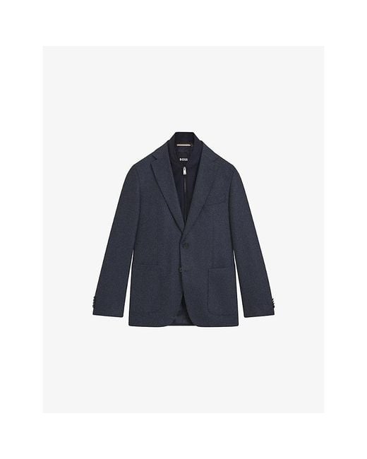Boss Blue Removable-Lining Slim-Fit Wool-Blend Jacket for men