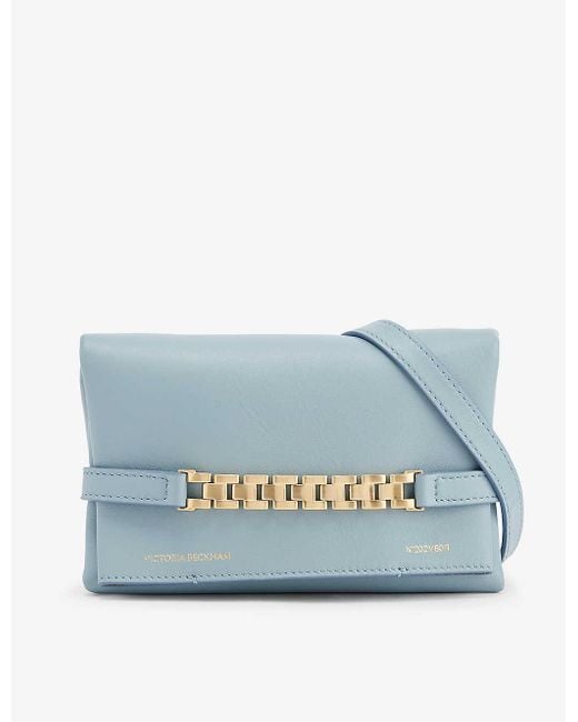 Victoria Beckham Blue Chain-embellished Mini Leather Pouch Bag
