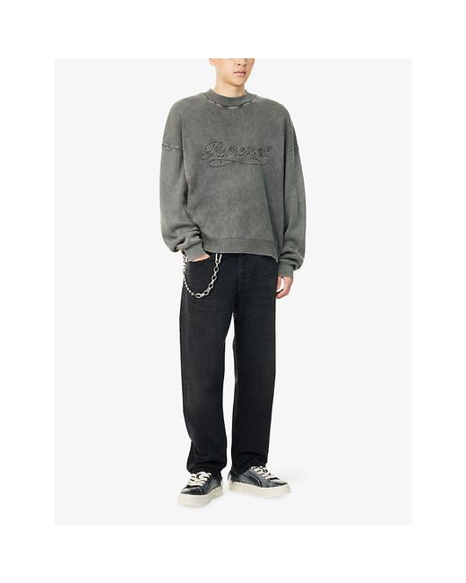 Represent Gray Stamped Faded-Wash Knitted Jumper for men