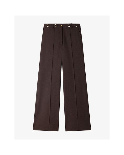 Sandro Brown Straight-Leg High-Rise Belted Wool-Blend Trousers