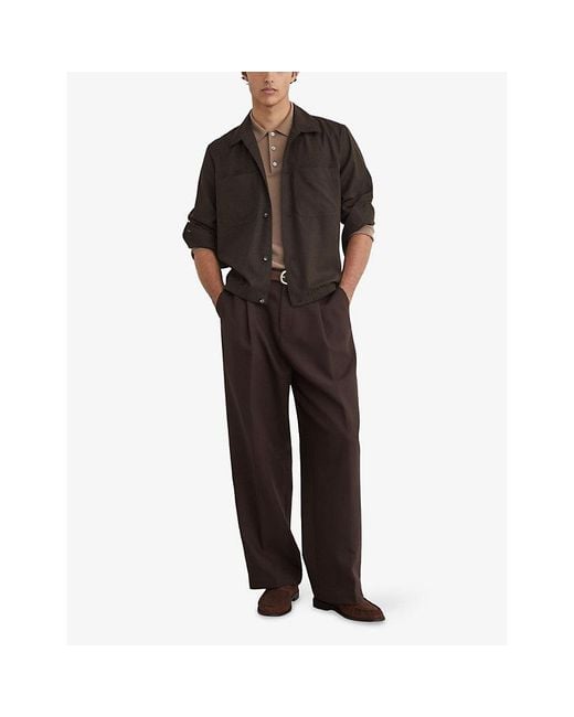 Reiss Brown Penge Pocket Brushed Woven Overshirt for men