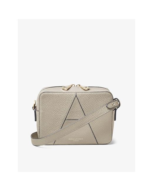 Aspinal Natural A Logo-embossed Leather Camera Bag