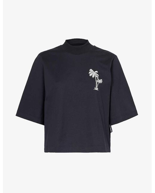 Palm Angels Blue Palms Brand-embroidered Cotton-jersey T-shirt