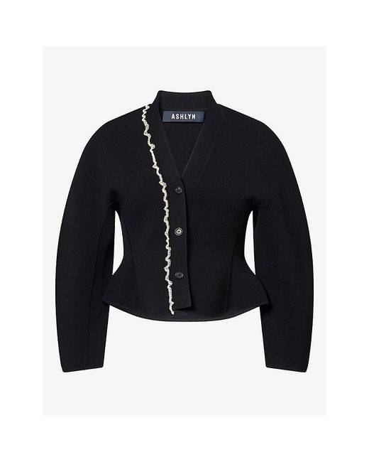 Ashlyn Blue Henry Ruffle Woven Cardigan