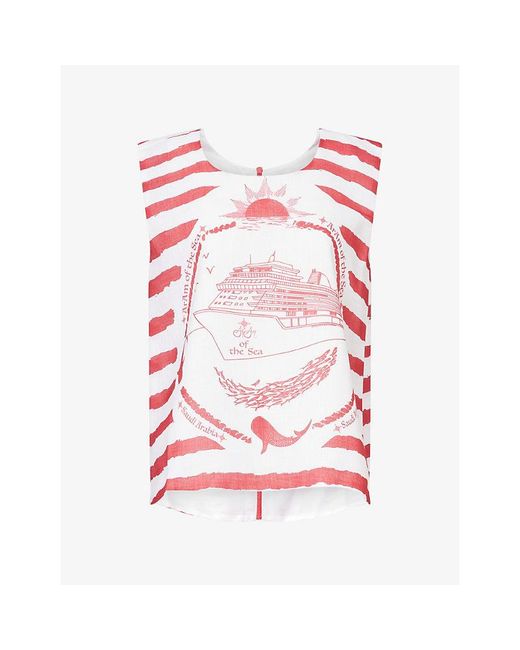 Ara Red Striped Brand-Print Woven Top