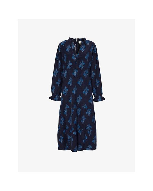 Aspiga Blue Liv Printed Corduroy Midi Dress