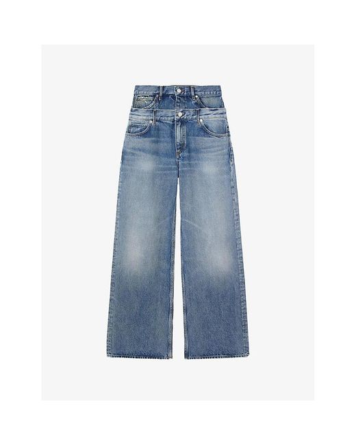 Sandro Blue High-rise Double-belted Denim Jeans