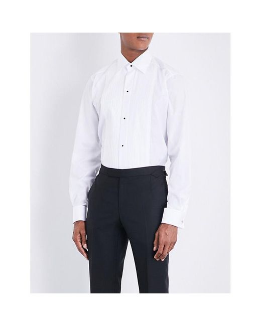Eton of Sweden White Contemporary Pleated-Panel Double-Cuff Cotton Evening Shirt for men
