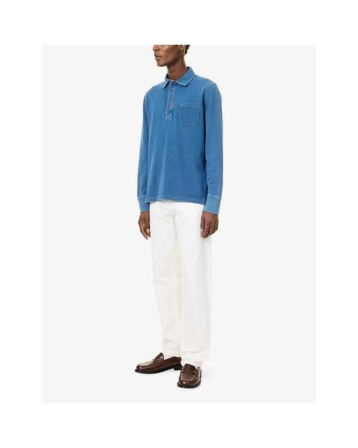 Gant Blue Contrast-Stitch Cotton Rugby Shirt for men