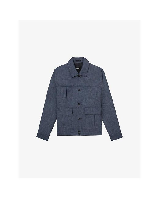 Reiss Blue Lagos Patch-Pocket Stretch-Woven Jacket for men
