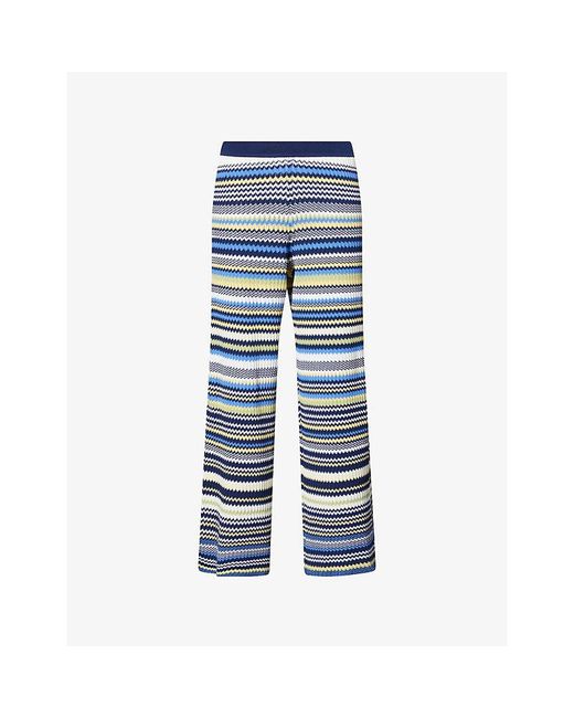 Jonathan Simkhai Blue Farrah Graphic-Pattern Woven Trousers
