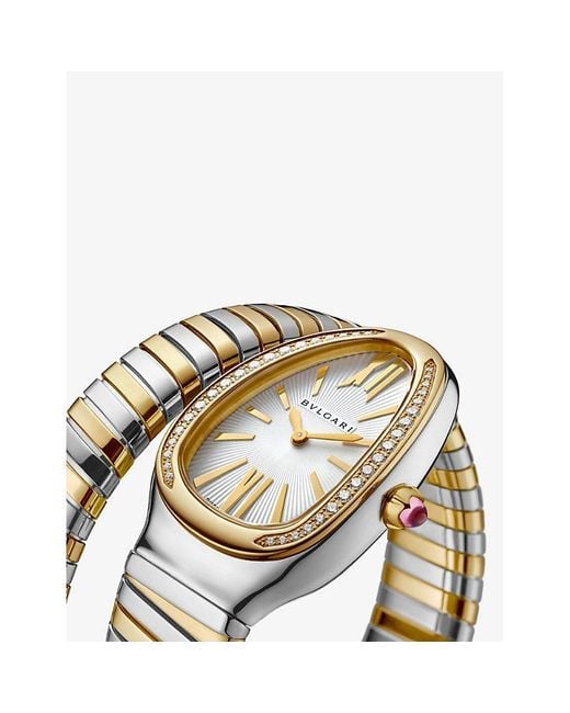 BVLGARI Metallic Serpenti Tubogas 18Ct- Stainless Steel And Brilliant-Cut Diamond Quartz Watch