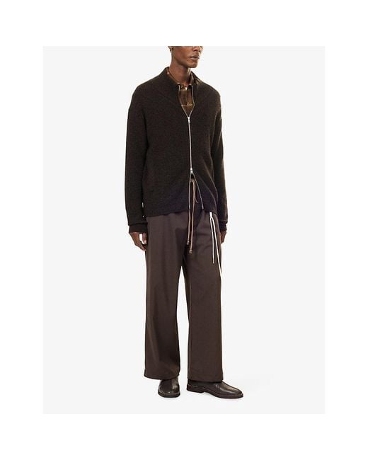 Song For The Mute Black Funnel-Neck Zip-Up Wool-Blend Cardigan for men