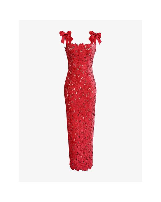 House Of Cb Red Tiff Velvet Lace Maxi Dress
