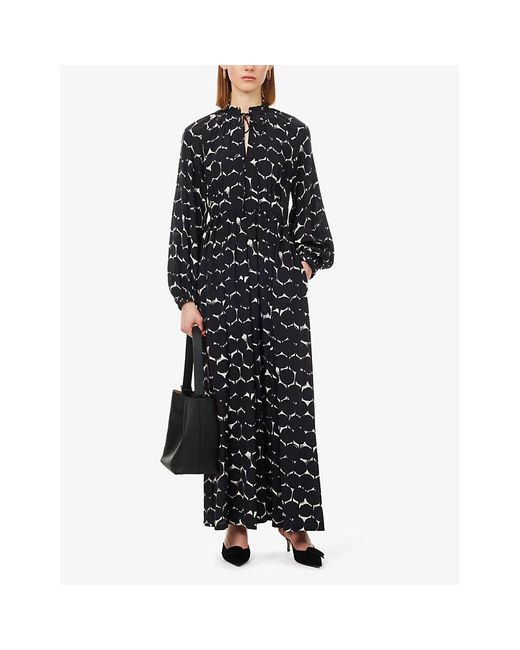 Max Mara Urbania Abstract-Pattern Silk Maxi Dress in Black