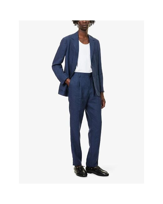 Sunspel Blue Pleated Tailored Linen Trousers for men