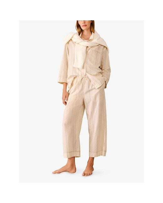 The White Company Natural Striped Cropped Cotton-Poplin Pyjama Bottoms