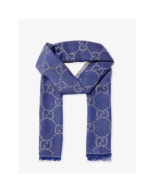 Gucci gg-pattern Wool And Silk-blend Scarf in Blue for Men