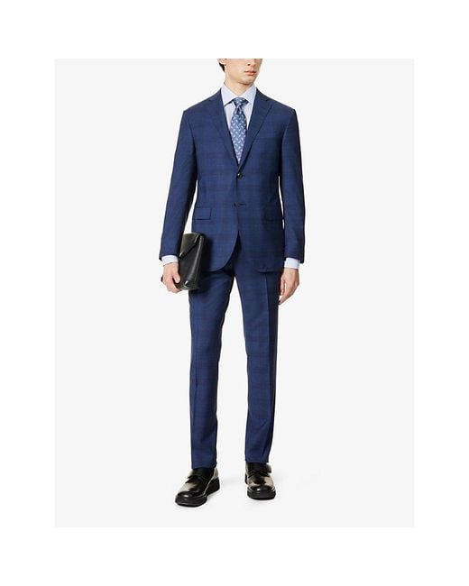 Corneliani Blue Check-pattern Notched-lapel Regular-fit Wool Suit for men