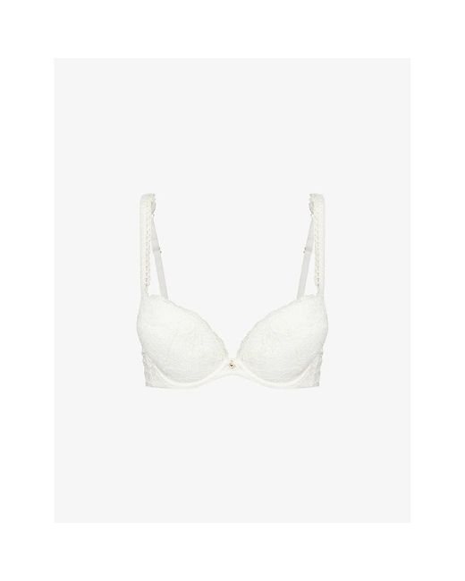 Aubade White Kiss Of Love Lace-embellished Woven Plunge Bra